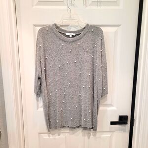 Pearl studded sweater top in gray, sz XL